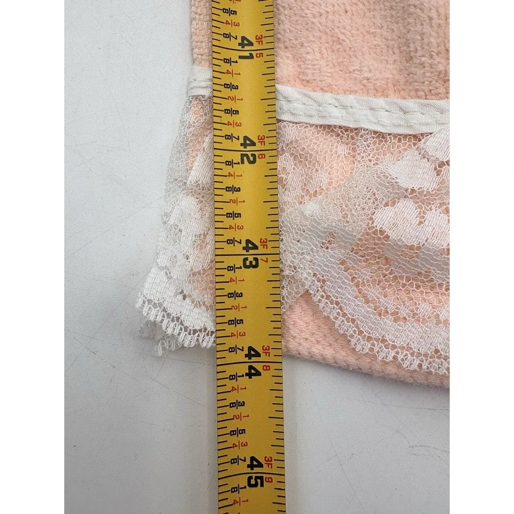 Vintage Pink‎ Bath Towel Lace Trim Floral Embroidered Cottage Granny USA 23x44